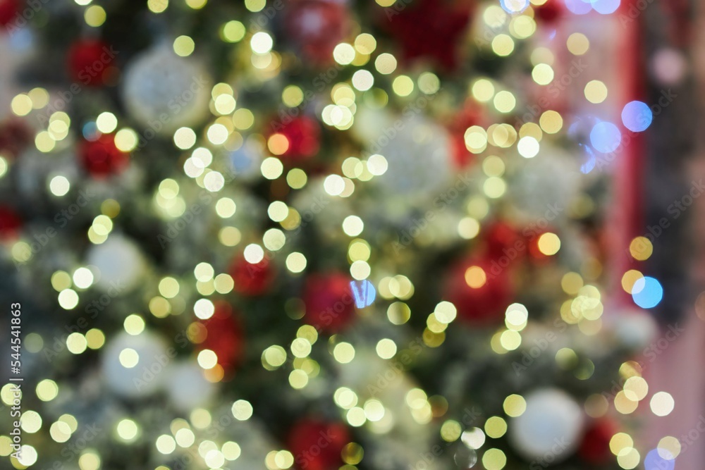 Bokeh from the Christmas lights on the Christmas tree.