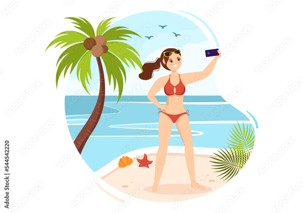 Swimwear with Different Designs of Bikinis and Swimsuits for Women at the Summer Beach in Flat Style Cartoon Hand Drawn Templates Illustration