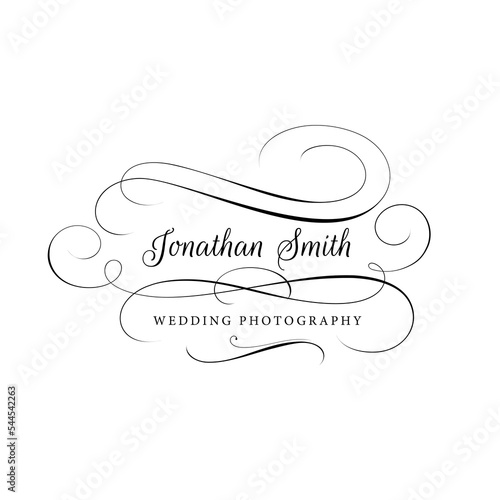 Photographer logo template with ornate calligraphic frame