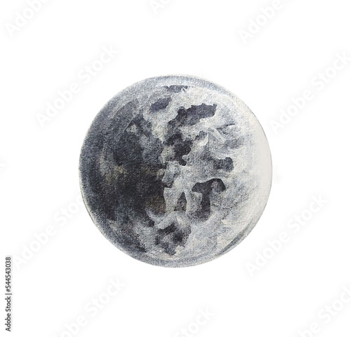 Hand drawn watercolor drawing of moon, illustration art.