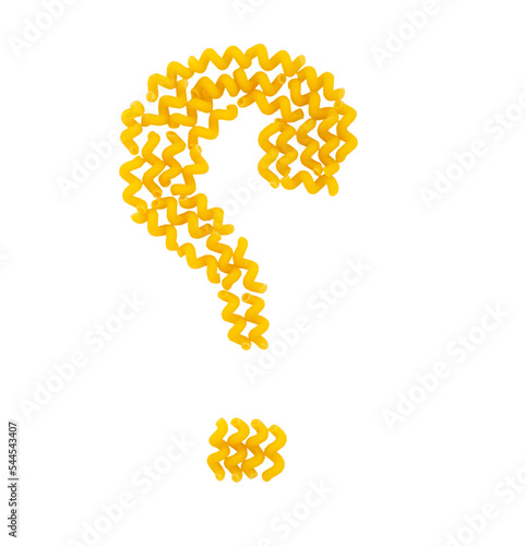 Pasta on a white background in the form of a punctuation mark question
