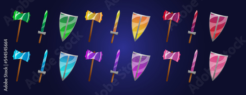 Set of magic weapon isolated on background in vector format. rpg fantasy game assets and equipment, Cartoon vector illustration
