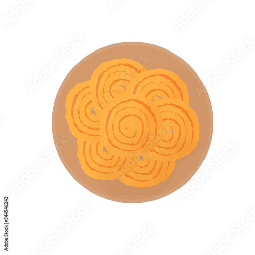 Chakli is a product made from deep-fried dough. Traditional savory snack from India