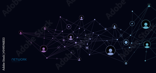 Network background. Connections with points, lines, and people icons. Vector technology background