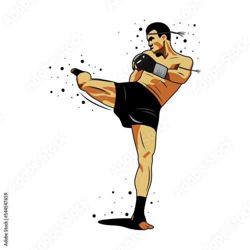 vector illustration of muay thai fighter kicking