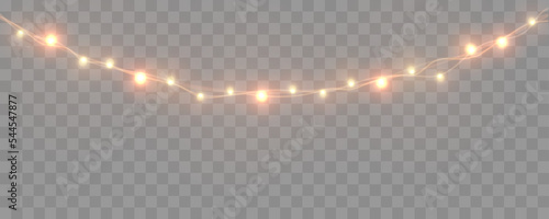 Christmas lights are isolated. Glowing lights for Xmas Holiday cards, banners, posters, and web design. String garlands decorations.