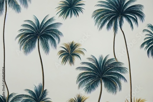 Palm trees on isolated white background, summer . Jungle design © AkuAku