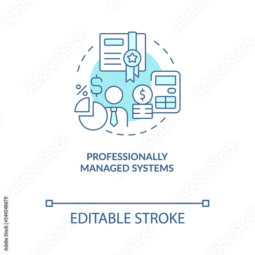 Professionally managed systems turquoise concept icon. Employee payroll type abstract idea thin line illustration. Isolated outline drawing. Editable stroke. Arial, Myriad Pro-Bold fonts used