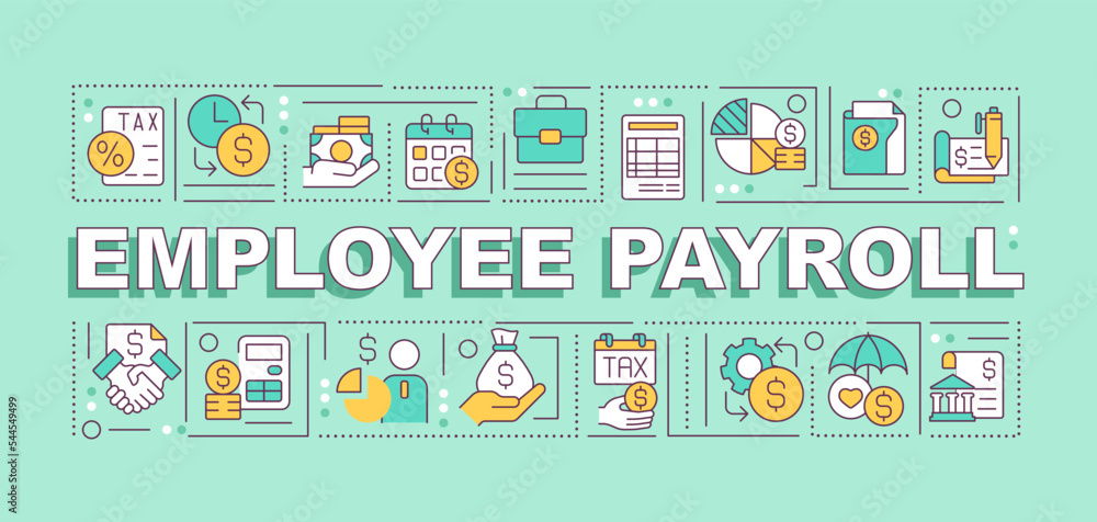 Employee payroll word concepts green banner. Salary calculation ...
