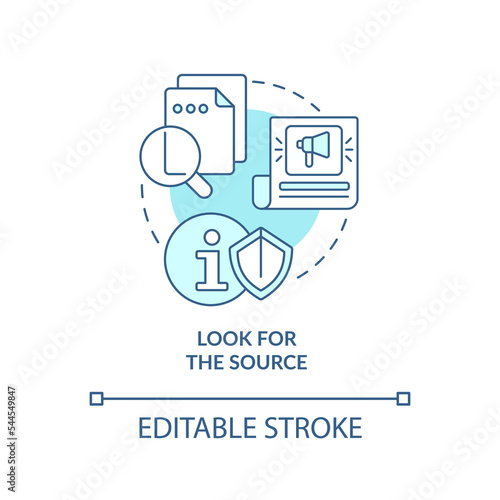 Look for source turquoise concept icon. Protecting brain from bad news abstract idea thin line illustration. Isolated outline drawing. Editable stroke. Arial, Myriad Pro-Bold fonts used