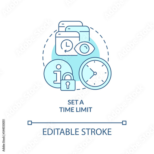 Set time limit turquoise concept icon. Protecting brain from bad news abstract idea thin line illustration. Isolated outline drawing. Editable stroke. Arial, Myriad Pro-Bold fonts used