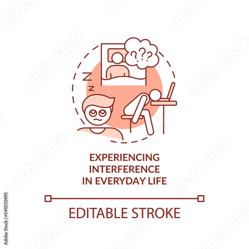 Interference in everyday life red concept icon. Negative effect of media abstract idea thin line illustration. Isolated outline drawing. Editable stroke. Arial, Myriad Pro-Bold fonts used