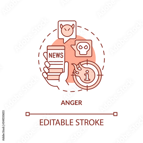 Anger red concept icon. Media overload. Obsessively reading news issue abstract idea thin line illustration. Isolated outline drawing. Editable stroke. Arial, Myriad Pro-Bold fonts used