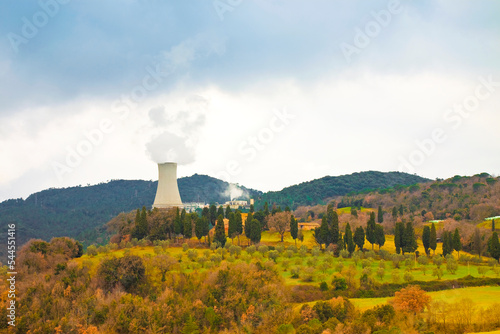 Geothermal power plant in Tuscany hills (Italy) photo