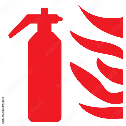 Red Fire Extinguisher sign, square icon, fireman warn isolated on white background.