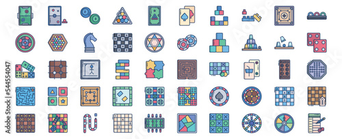 Collection of icons related to Table Games, including icons like Air Hokey, Chess, Casino Chips,  and more. vector illustrations, Pixel Perfect set
