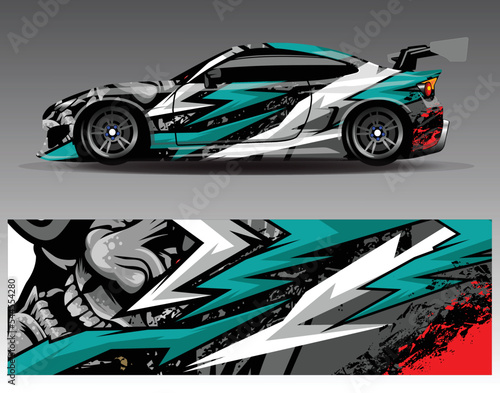 Car wrap design vector  truck and cargo van decal. Graphic abstract stripe racing background designs for vehicle  rally  race  adventure and car racing livery