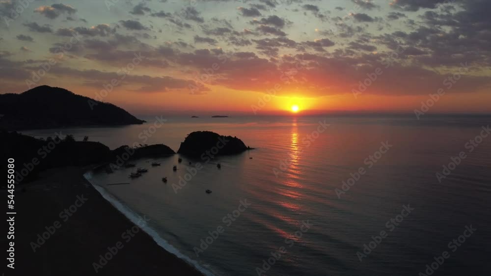 Aerial view of sunrise Cirali sea bay on the Turkish Riviera, Antalya region Aerial view of sunrise Cirali sea bay on the Turkish Riviera, Antalya region