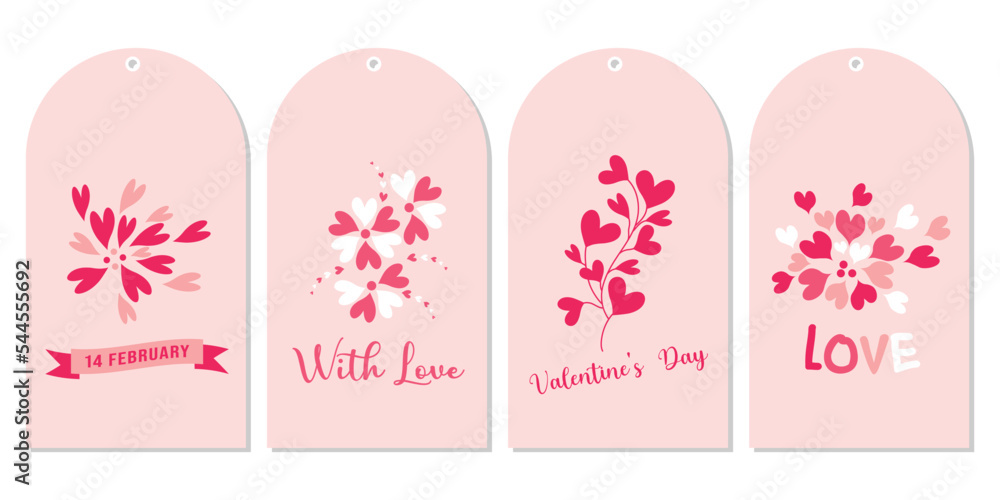 Valentines day gift tags labels or posters with love lettering.
