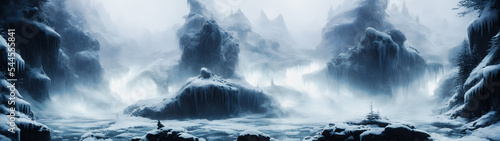 Artistic concept illustration of a panoramic winter landscape, background illustration. © 4K_Heaven