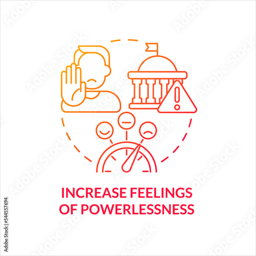Increase feelings of powerlessness red gradient concept icon. Problems in society. Demotivated public policy abstract idea thin line illustration. Isolated outline drawing. Myriad Pro-Bold font used
