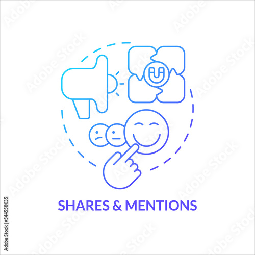 Shares and mentions blue gradient concept icon. Social media spread. Audience activity. Users engagement abstract idea thin line illustration. Isolated outline drawing. Myriad Pro-Bold font used