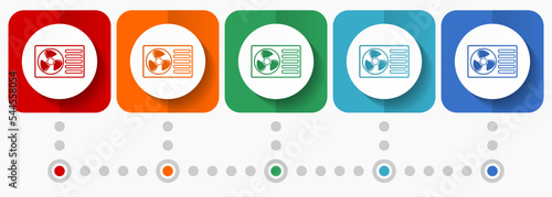 Heat pump vector icons, infographic template, set of flat design symbols in 5 color options