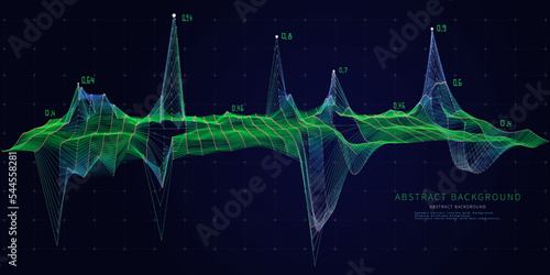 Abstract  background contain color grid and data on dark. Technology 3d wavy polygonaly concept in virtual space. Big Data. Banner for business, science and technology data analytics representation. photo