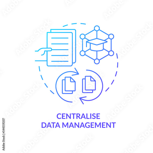 Centralise data management blue gradient concept icon. Information processing. Industry specific ERP benefit abstract idea thin line illustration. Isolated outline drawing. Myriad Pro-Bold font used