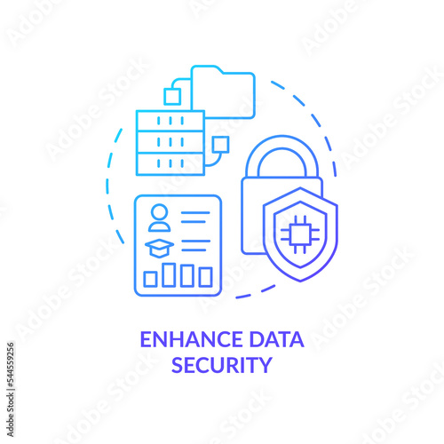 Enhance data security blue gradient concept icon. Information safety. Benefit of industry specific ERP abstract idea thin line illustration. Isolated outline drawing. Myriad Pro-Bold font used