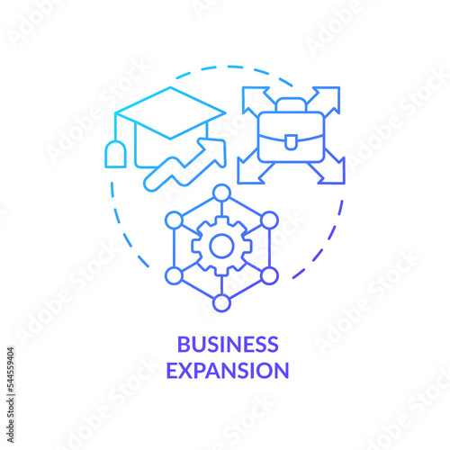 Business expansion blue gradient concept icon. Corporate development. Industry specific education abstract idea thin line illustration. Isolated outline drawing. Myriad Pro-Bold font used