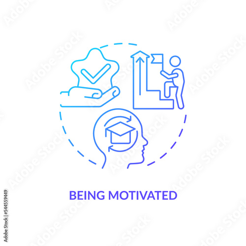 Being motivated blue gradient concept icon. Reaching success. Industry specific education benefit abstract idea thin line illustration. Isolated outline drawing. Myriad Pro-Bold font used