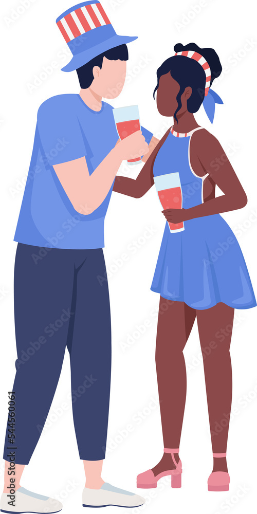 Couple dressed in apparel of national colours semi flat color raster characters. Standing figures. Full body people on white. Simple cartoon style illustration for web graphic design and animation Couple dressed in apparel of national colours semi flat color raster characters. Standing figures. Full body people on white. Simple cartoon style illustration for web graphic design and animation