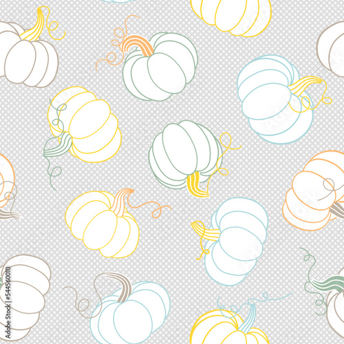 Vector seamless pattern with pumpkins in pastels colors. Repeated background for autumn decor, seasonal textile prints, holiday banners, backdrops, wallpapers. Eps 10