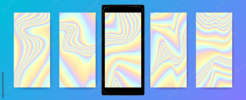Color Holography Background. Abstract Gradient Templates for Mobile. Bright Fluid Textures. Holographic Wallpapers. Neon Liquid Screensaver. Vector Vibrant Waves. Mesh Hologram Set.
