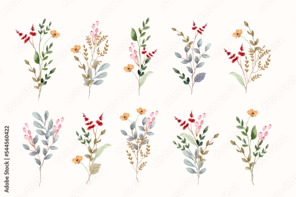 beautiful watercolor floral bouquet collection - obrazy, fototapety, plakaty 