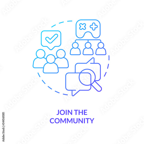 Join community blue gradient concept icon. Cyberathlete career. Become professional e sport player abstract idea thin line illustration. Isolated outline drawing. Myriad Pro-Bold font used