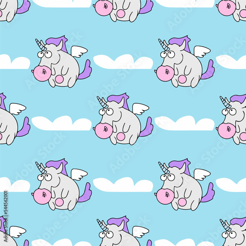 A paternal of flying unicorns and clouds in the illustrator