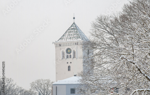 Tower of the Church of the Holy Trinity in Jelgava in winter, Latvia. A favorite place for citizens and tourists photo