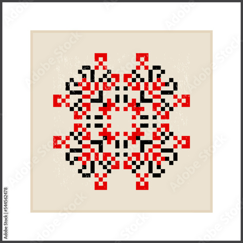 Traditional Ukrainian knitted embroidery art, ethnic mandala ornament vyshyvanka