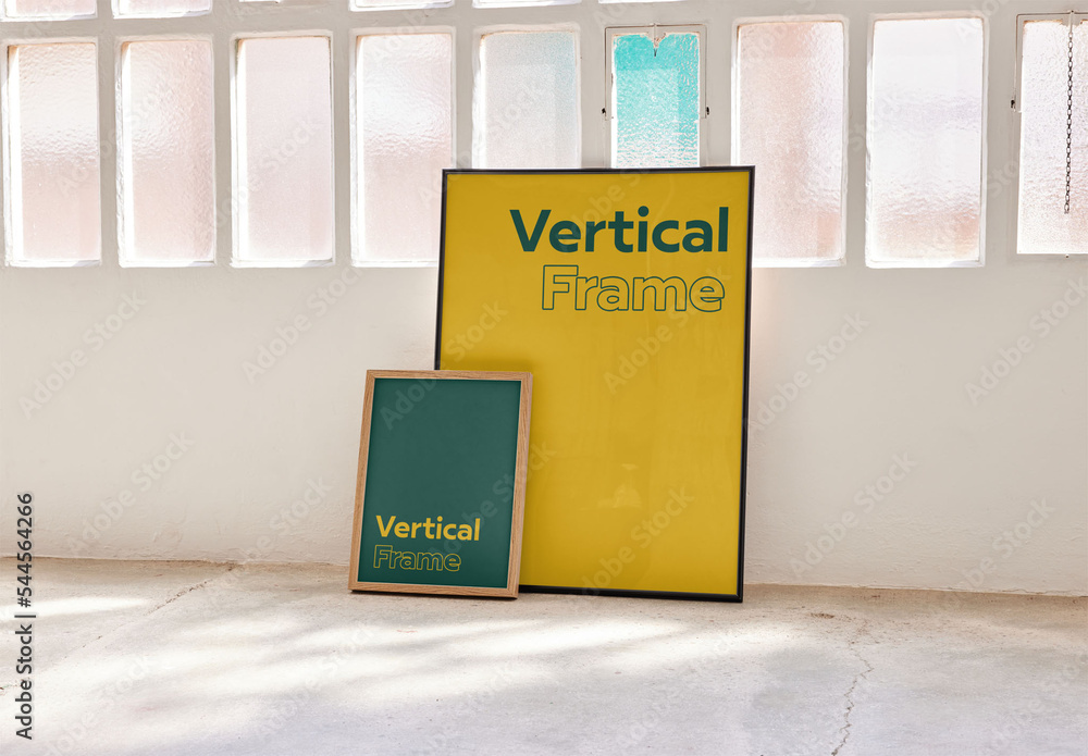 Two Vertical Frames Leaning on Floor With Industrial Windows Stock Template Adobe Stock