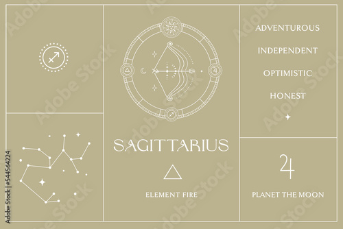 Sagittarius Zodiac Sign White Design Illustrations. Esoteric Vector Element, Icon