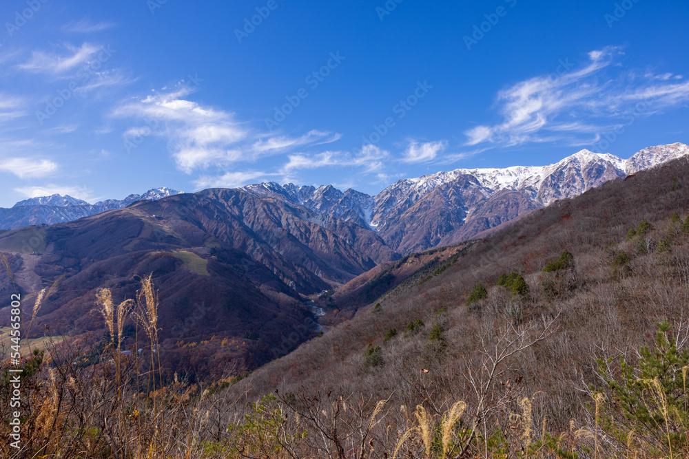 11月上旬の白馬岩岳からの景観。北アルプスを望む。 11月上旬の白馬岩岳からの景観。北アルプスを望む。