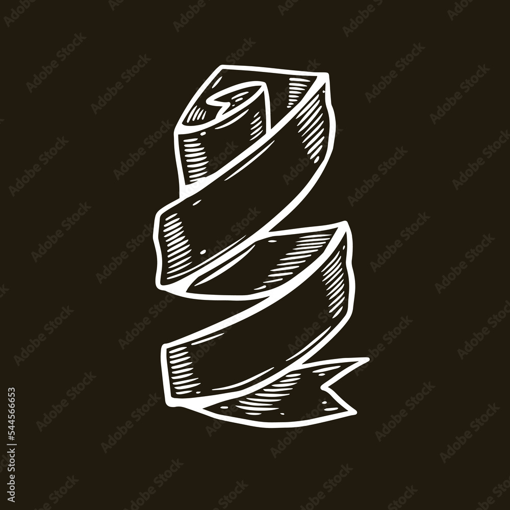 Hand drawn outline white color retro ribbon. Hand drawn outline white color retro ribbon.