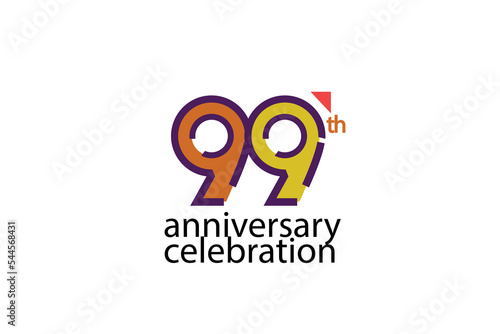 99 year anniversary celebration abstract style logotype. anniversary with purple, yellow, orange color isolated on white background, vector design for celebration, invitation, greeting card - Vector
