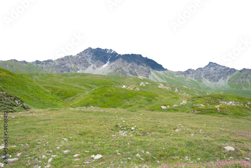 Canvas Print Isolated cutout mountains in the Alps in summer on a white background