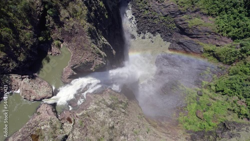 Wallaman Falls And Rainbow On A Sunny Summer Day - Girringun National Park In QLD, Australia. - aerial photo