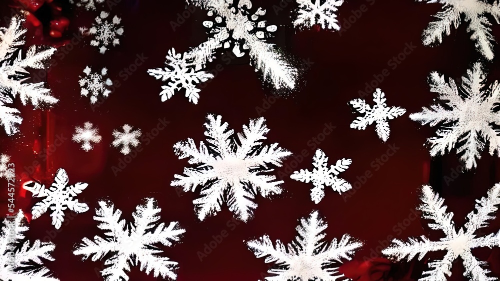 Christmas bokeh light effect with flakes, festive christmas snowflakes