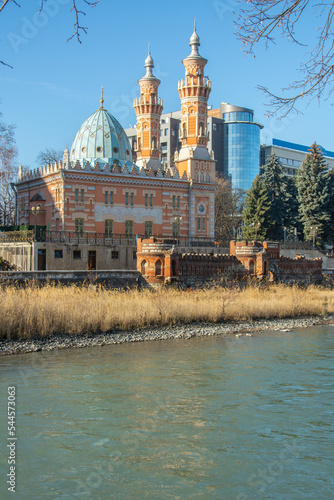 The Sunni Mosque or the Mukhtarov Mosque built in 1900 on the left bank of the Terek River by Azerbaijani oil industrialist and millionaire Murtuza Mukhtarov in Vladikavkaz, North Ossetia, Russia photo