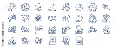 Collection of icons related to Zoology, including icons like Animal cell, Animal, Birds, Ichthyology and more. vector illustrations, Pixel Perfect set

